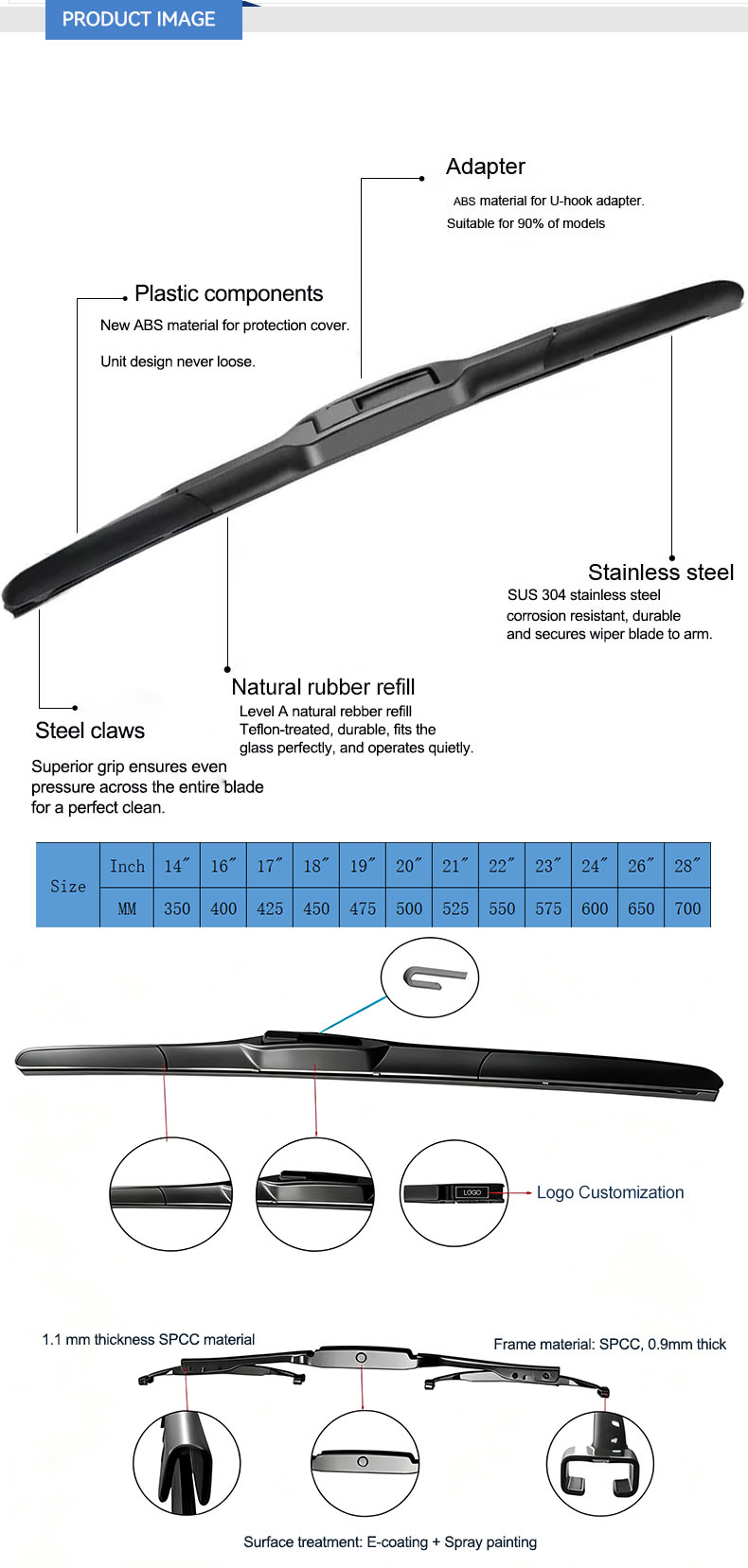 Car young hybrid U Hook wiper blade Car young hybrid U Hook wiper blade