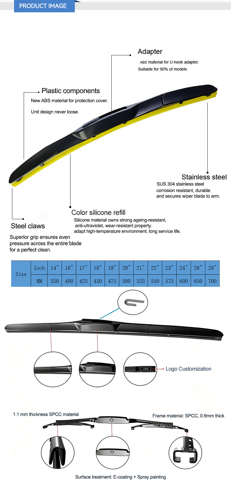 Car young hybrid U Hook colored silicone wiper blade Car young hybrid U Hook colored silicone wiper blade
